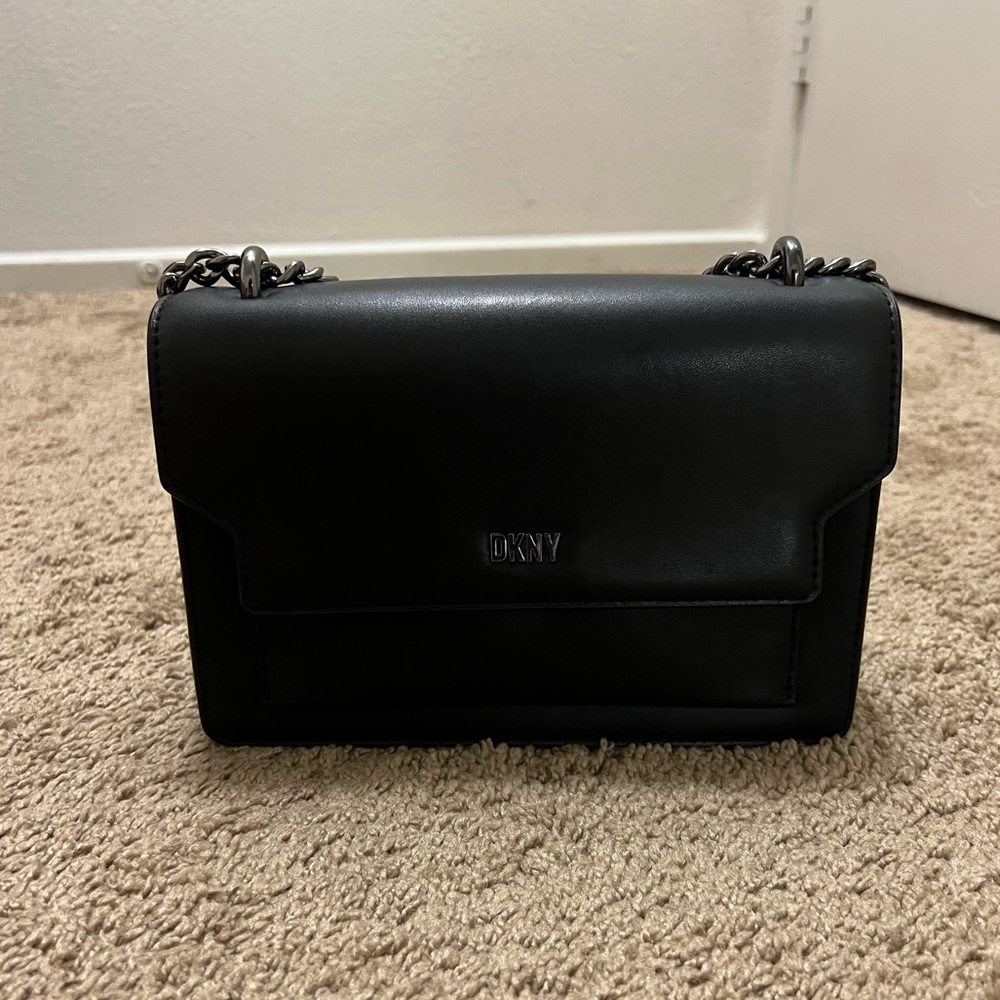 DKNY Black Leather Chain Crossbody Bag